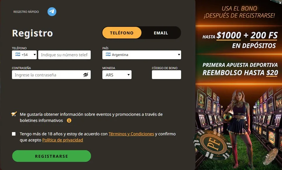 Registro en Play Fortuna